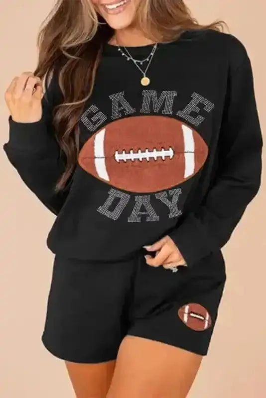Black casual kickoff rugby co-ord outfit front view — Fashionfitz UK