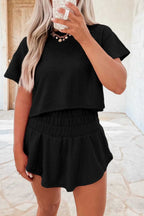 Two Piece Short Sets Black / S / 75%Polyester+20%Cotton+5%Elastane Polished Ruffle Skort Set