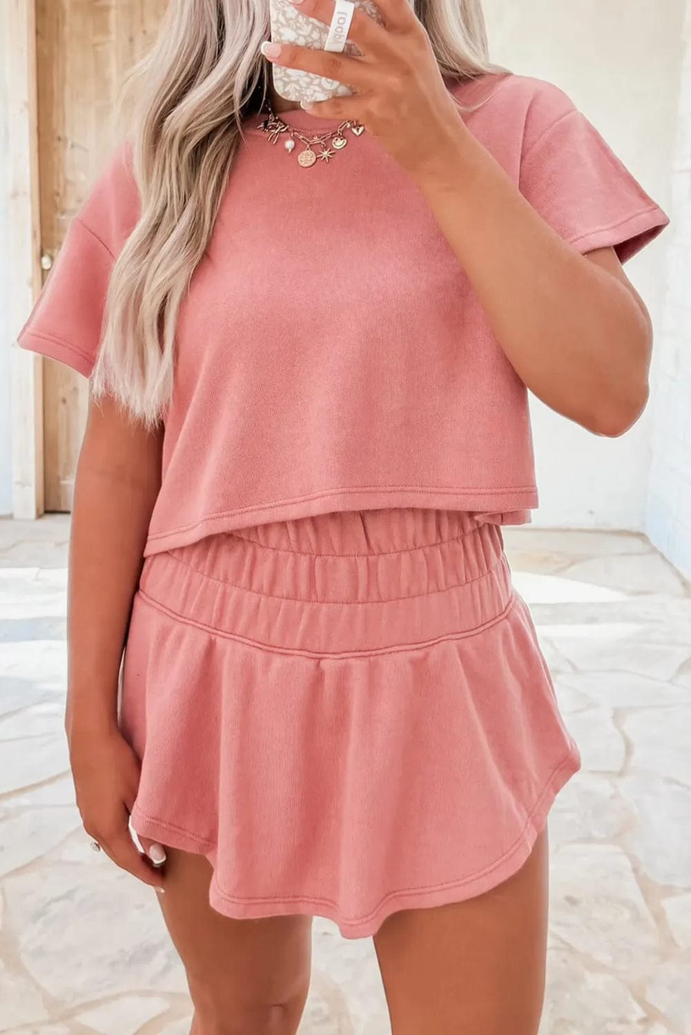Two Piece Short Sets Blossom / S / 75%Polyester+20%Cotton+5%Elastane Polished Ruffle Skort Set