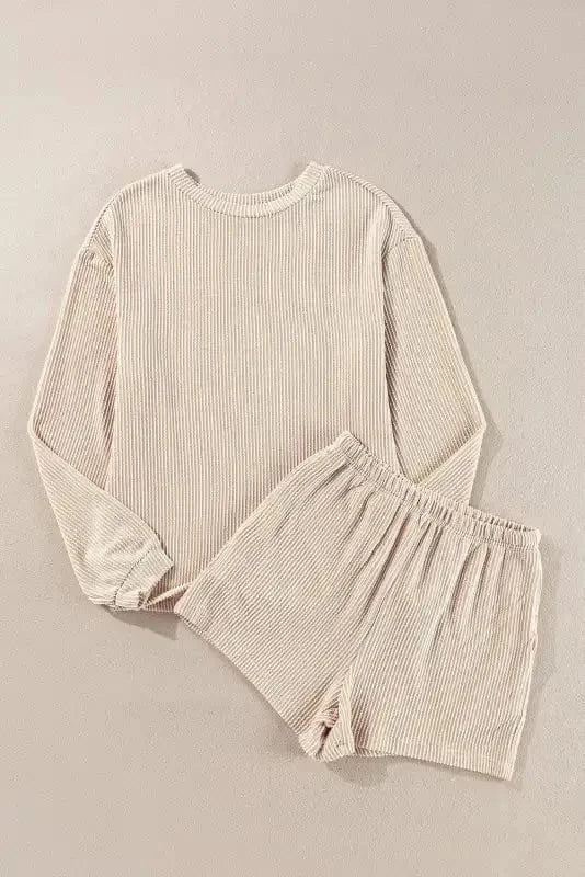 Two Piece Short Sets Chic Corded Lounge Ensemble