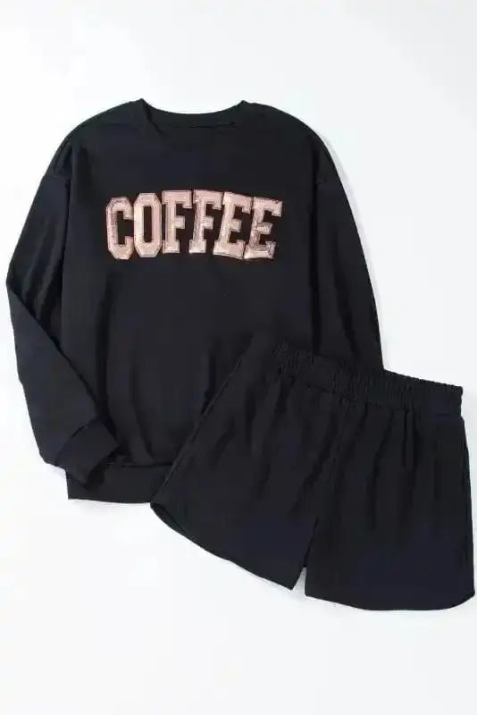 Two Piece Short Sets Glam Coffee Sequin Lounge Set