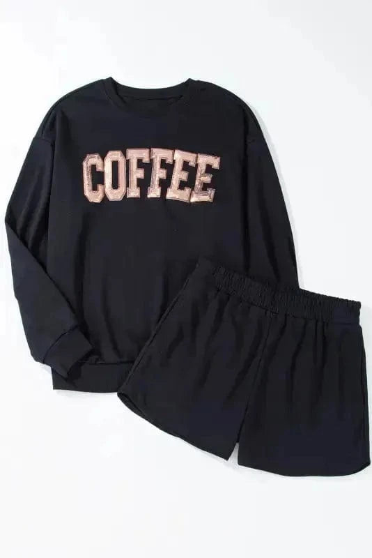 Two Piece Short Sets Glam Coffee Sequin Lounge Set