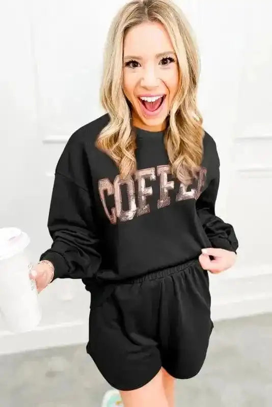 Two Piece Short Sets Glam Coffee Sequin Lounge Set