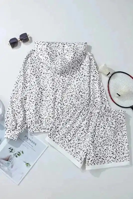 Two Piece Short Sets Leopard Hoodie and Shorts Set
