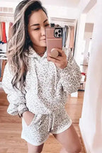 Two Piece Short Sets Leopard Hoodie and Shorts Set
