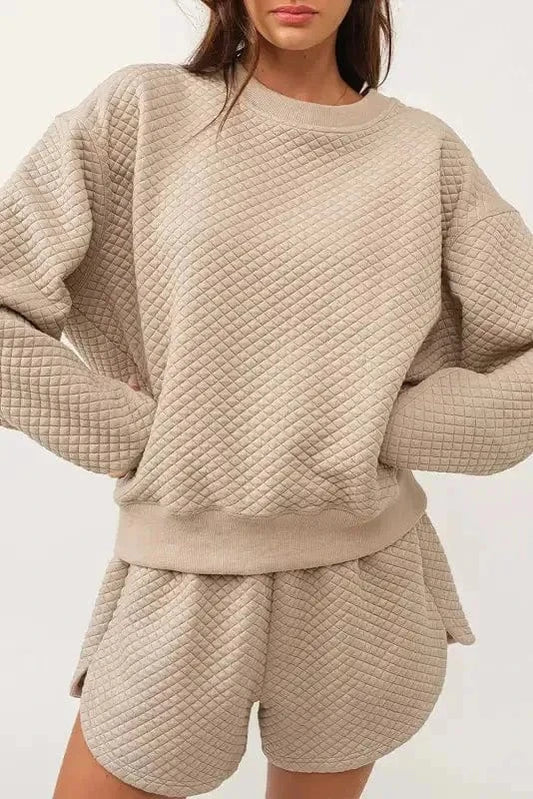 Two Piece Short Sets Parchment / S / 97%Polyester+3%Elastane Timeless Quilted Lounge Set