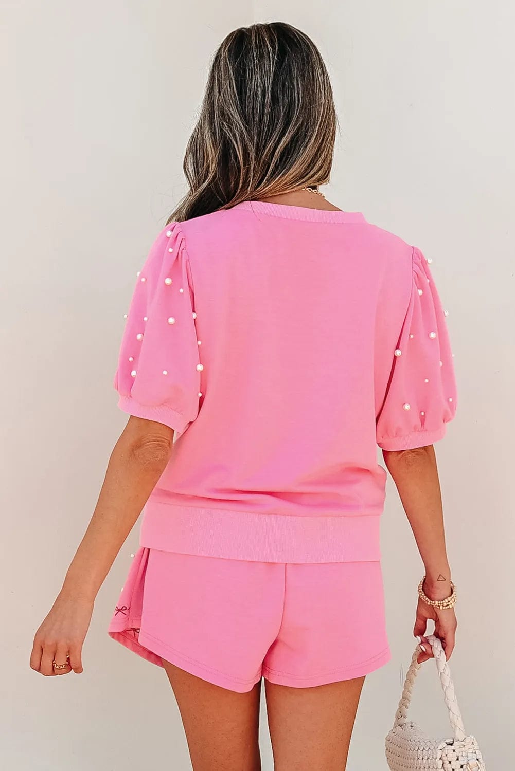 Two Piece Short Sets Pearl Bow Chic Co-Ord - Elegant Two-Piece Set