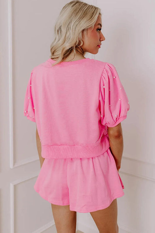 Two Piece Short Sets Pearl Bow Chic Co-Ord - Elegant Two-Piece Set