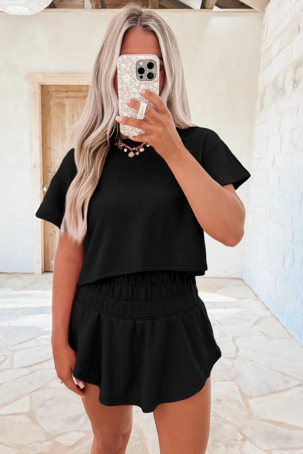 Two Piece Short Sets Polished Ruffle Skort Set