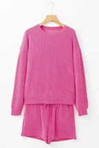 Two Piece Short Sets Rosy Corded Lounge Set