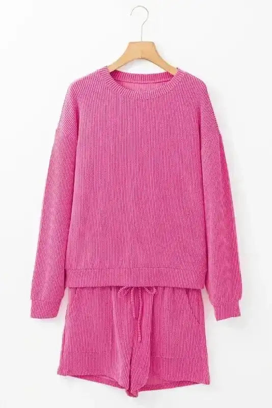 Two Piece Short Sets Rosy Corded Lounge Set