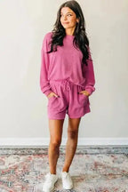 Two Piece Short Sets Rosy Corded Lounge Set