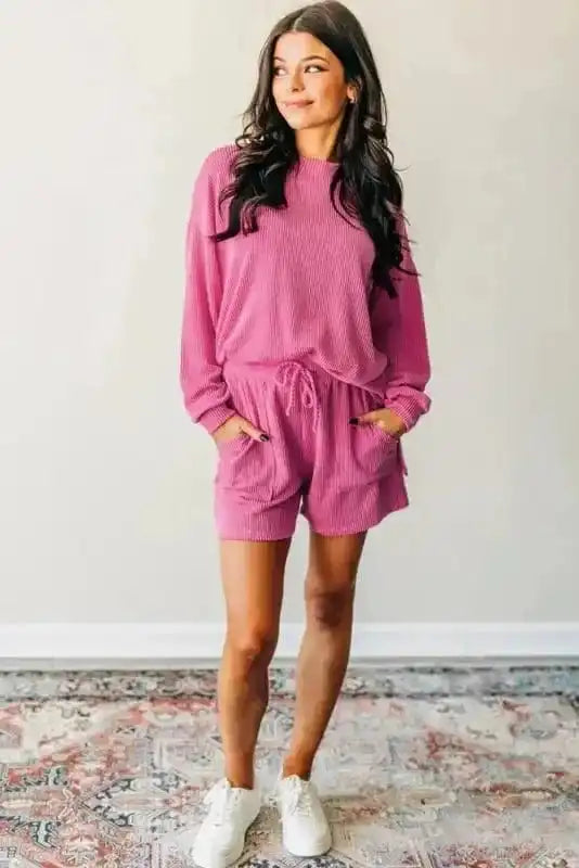 Two Piece Short Sets Rosy Corded Lounge Set