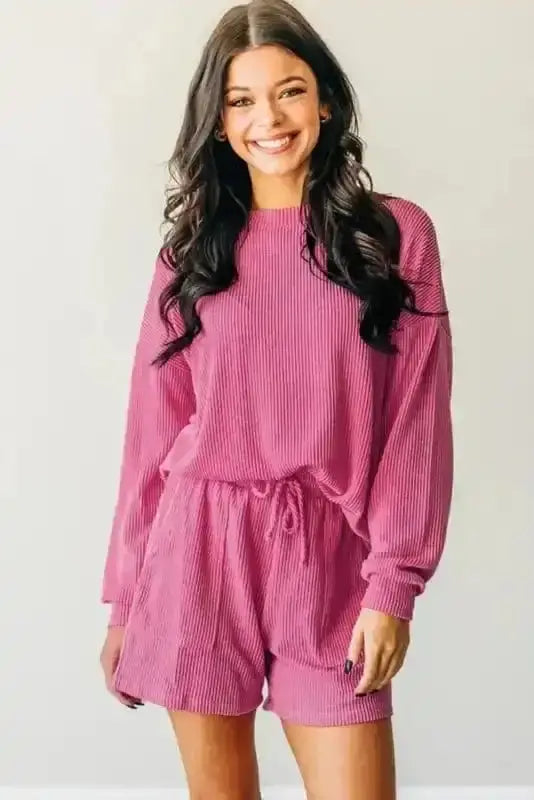 Two Piece Short Sets Rosy Corded Lounge Set