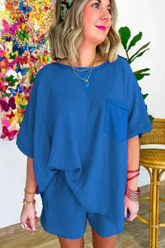 Two Piece Shorts Sets Cozy Waffle Lounge Set