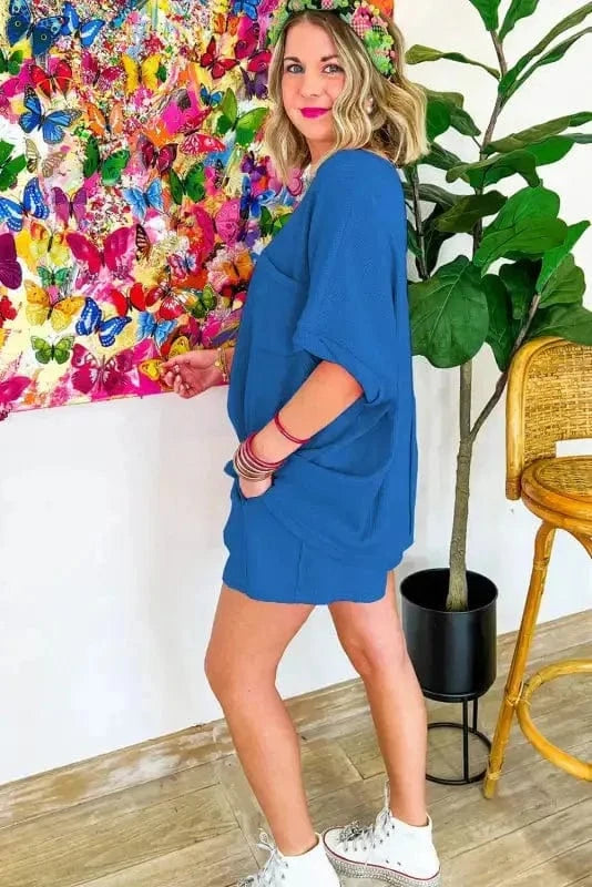 Two Piece Shorts Sets Cozy Waffle Lounge Set