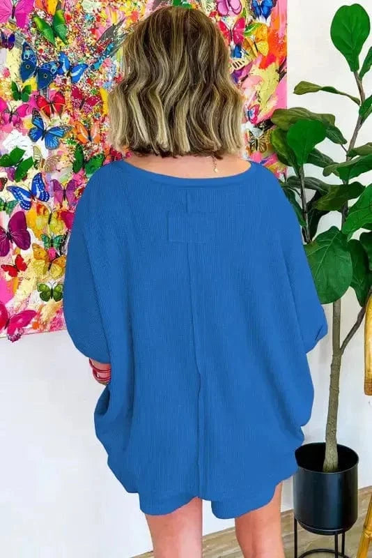Two Piece Shorts Sets Cozy Waffle Lounge Set
