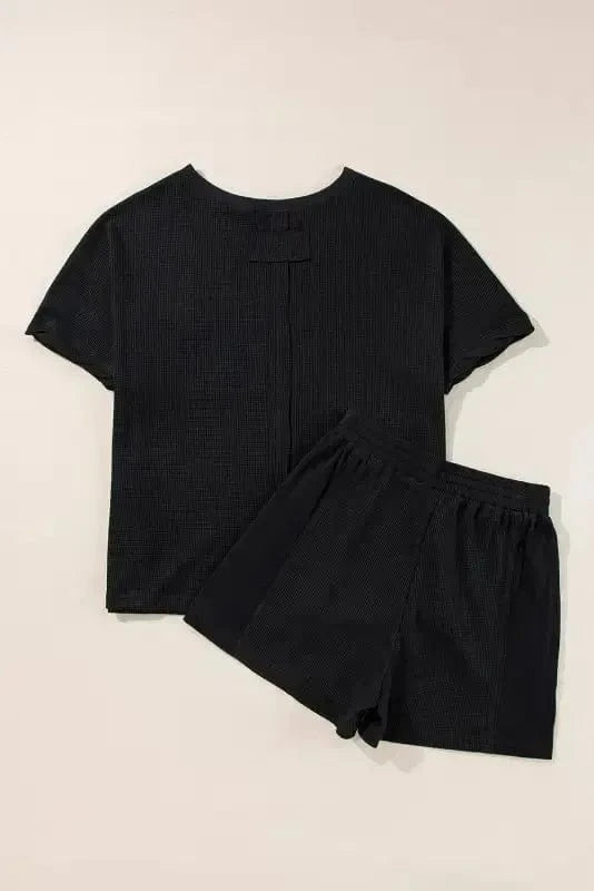 Two Piece Shorts Sets Cozy Waffle Lounge Set