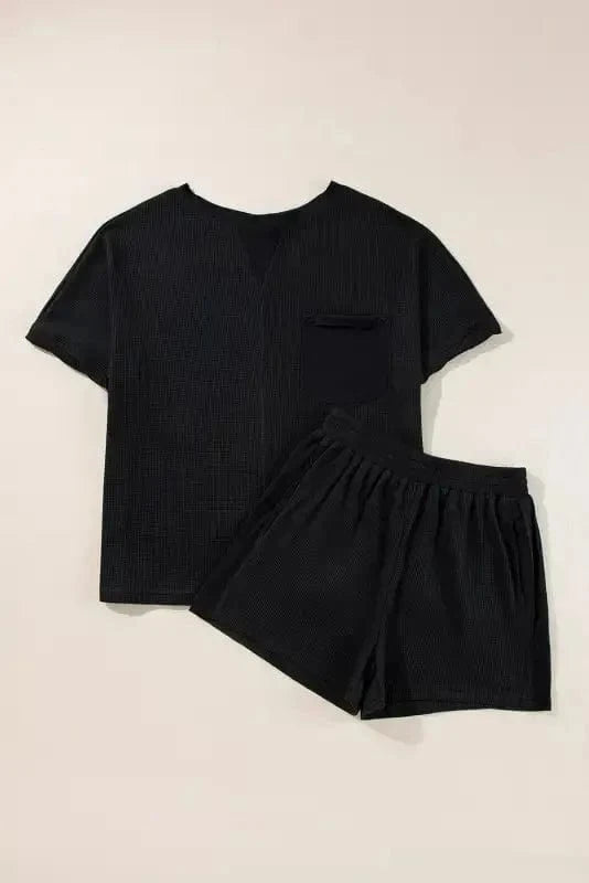 Two Piece Shorts Sets Cozy Waffle Lounge Set