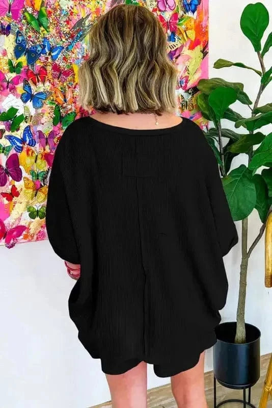 Two Piece Shorts Sets Cozy Waffle Lounge Set