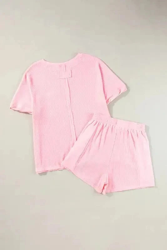 Two Piece Shorts Sets Cozy Waffle Lounge Set