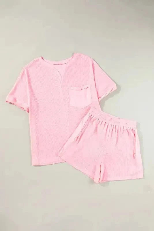 Two Piece Shorts Sets Cozy Waffle Lounge Set