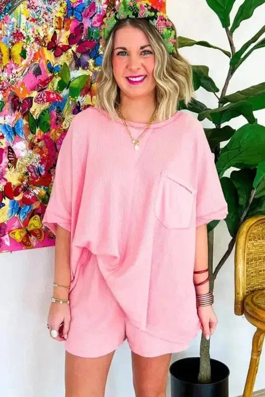 Two Piece Shorts Sets Cozy Waffle Lounge Set