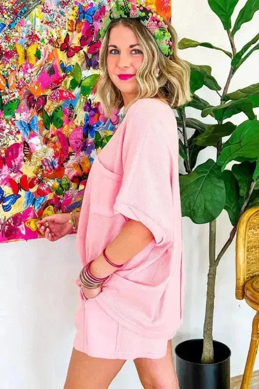Two Piece Shorts Sets Cozy Waffle Lounge Set