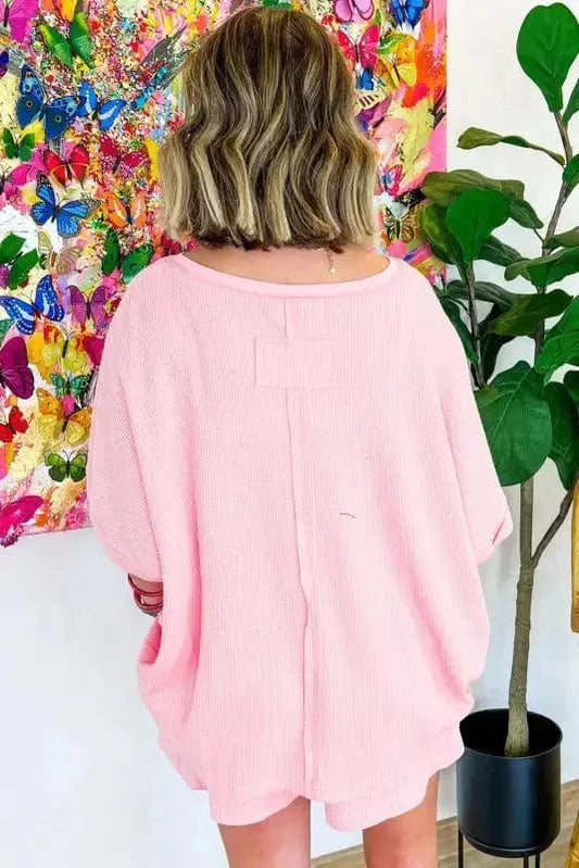Two Piece Shorts Sets Cozy Waffle Lounge Set