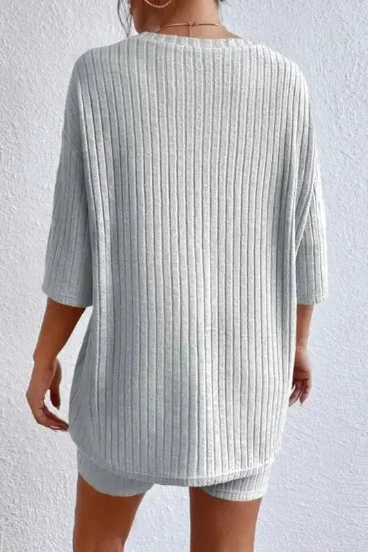 Two Piece Shorts Sets Fashionfitz Gray Ribbed Lounge Set for Women