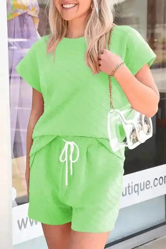 Two Piece Shorts Sets Light Green / S / 95%Polyester+5%Elastane Casual Tee and Shorts Co-ord Set