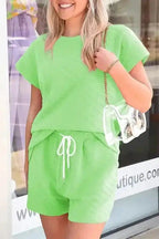 Two Piece Shorts Sets Light Green / S / 95%Polyester+5%Elastane Casual Tee and Shorts Co-ord Set