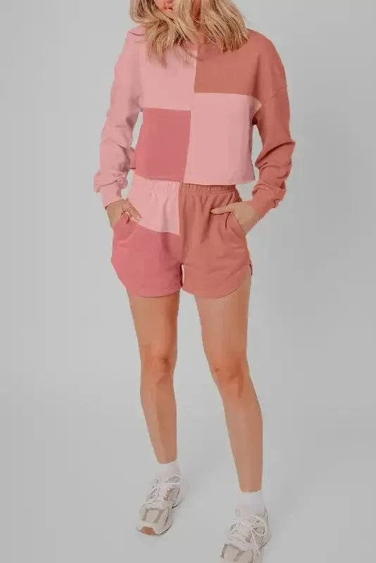 Two Piece Shorts Sets Mosaic Colorblock Co-ord Set