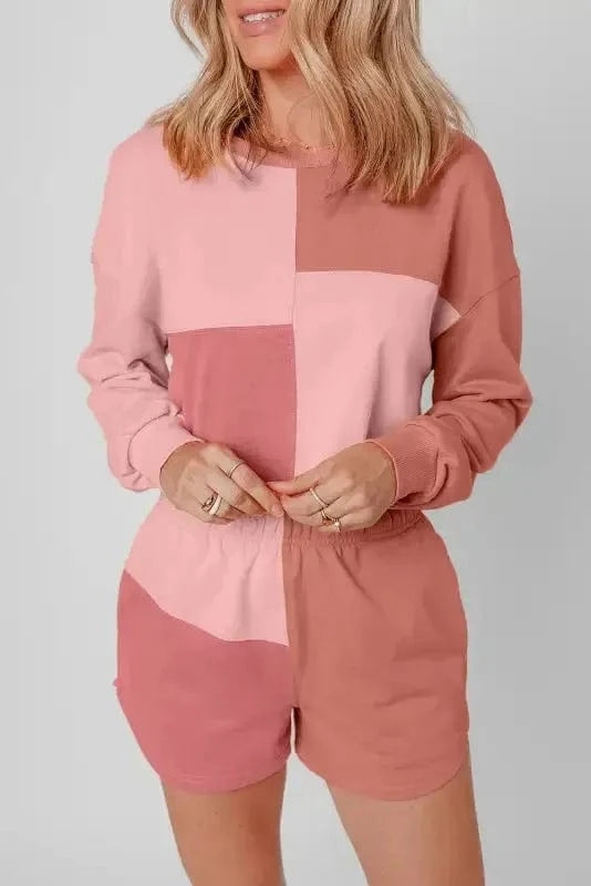 Two Piece Shorts Sets Mosaic Colorblock Co-ord Set