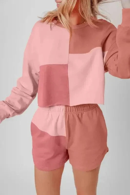 Two Piece Shorts Sets Mosaic Colorblock Co-ord Set