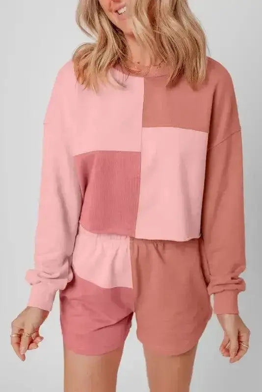 Two Piece Shorts Sets Mosaic Colorblock Co-ord Set