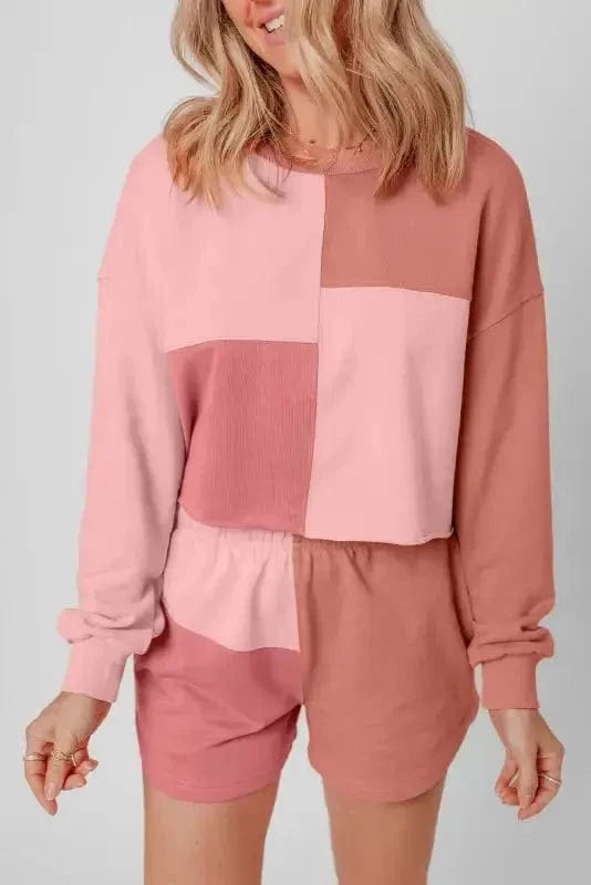 Two Piece Shorts Sets Mosaic Colorblock Co-ord Set