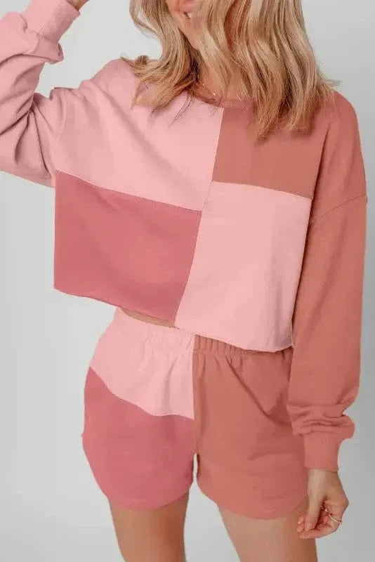 Two Piece Shorts Sets Mosaic Colorblock Co-ord Set