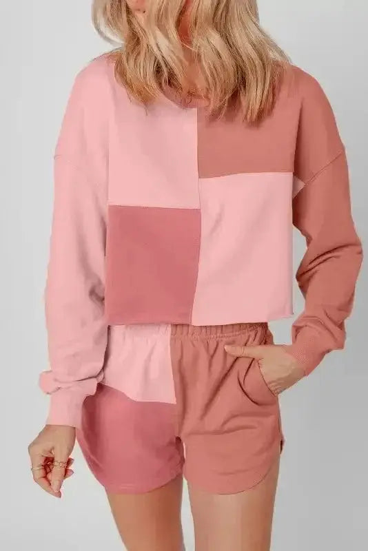 Two Piece Shorts Sets Mosaic Colorblock Co-ord Set
