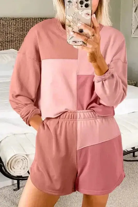 Two Piece Shorts Sets Mosaic Colorblock Co-ord Set