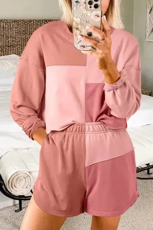 Two Piece Shorts Sets Mosaic Colorblock Co-ord Set