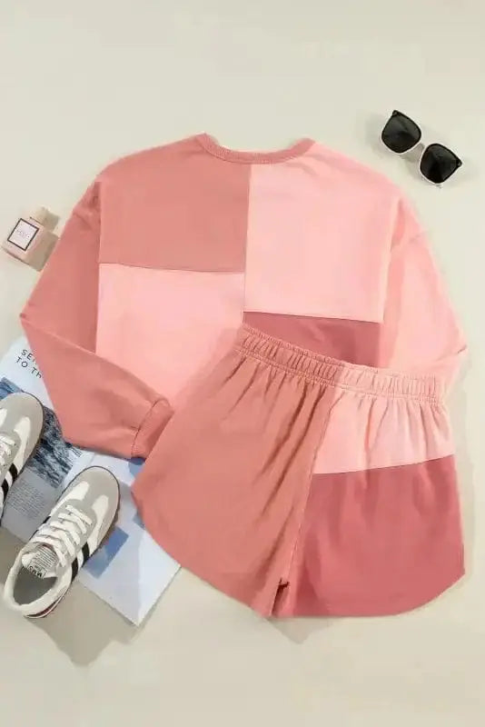Peach colourblock shorts co-ord set back view — Fashionfitz UK