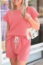 Two Piece Shorts Sets Pale Chestnut / S / 95%Polyester+5%Elastane Casual Tee and Shorts Co-ord Set