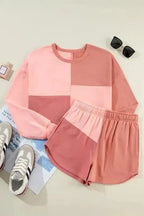 Two Piece Shorts Sets Peach Blossom / S / 65%Polyester+35%Cotton Mosaic Colorblock Co-ord Set