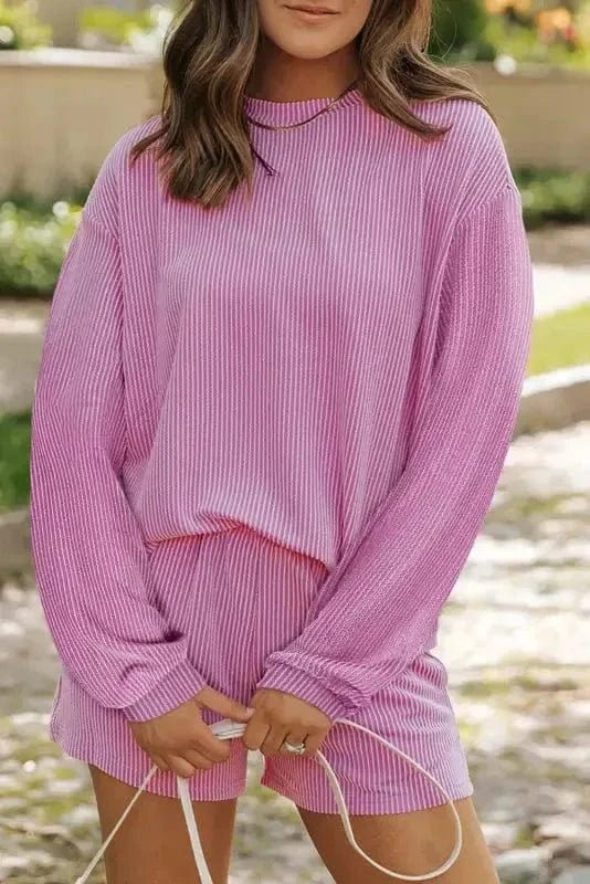 Two Piece Shorts Sets Phalaenopsis / S / 75%Polyester+20%Viscose+5%Elastane Cozy Corded Comfort Set