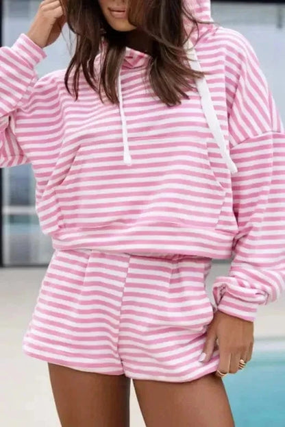 Two Piece Shorts Sets Pink Stripe / S / 95%Cotton+5%Elastane Casual Roo Lounge Set
