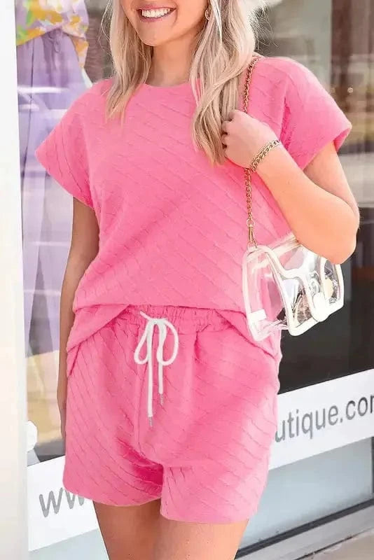 Two Piece Shorts Sets Sachet Pink / S / 95%Polyester+5%Elastane Casual Tee and Shorts Co-ord Set