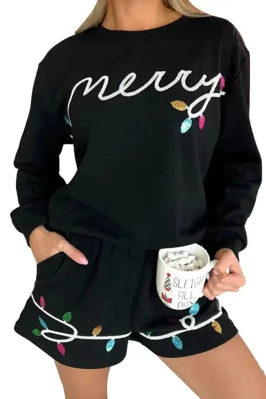Two Piece Shorts Sets Sequin Merry Co-ord Set