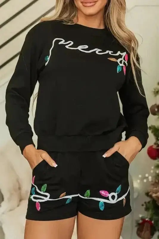 Two Piece Shorts Sets Sequin Merry Co-ord Set