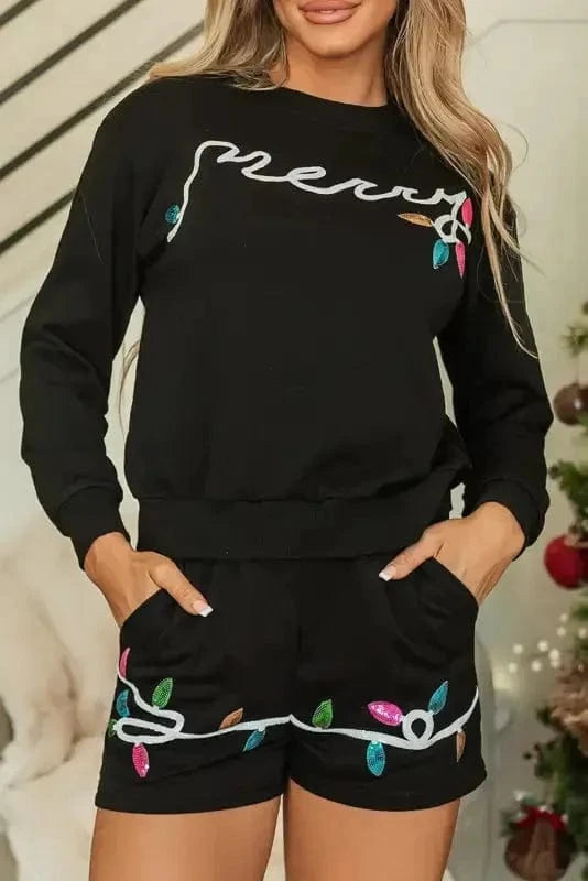 Two Piece Shorts Sets Sequin Merry Co-ord Set